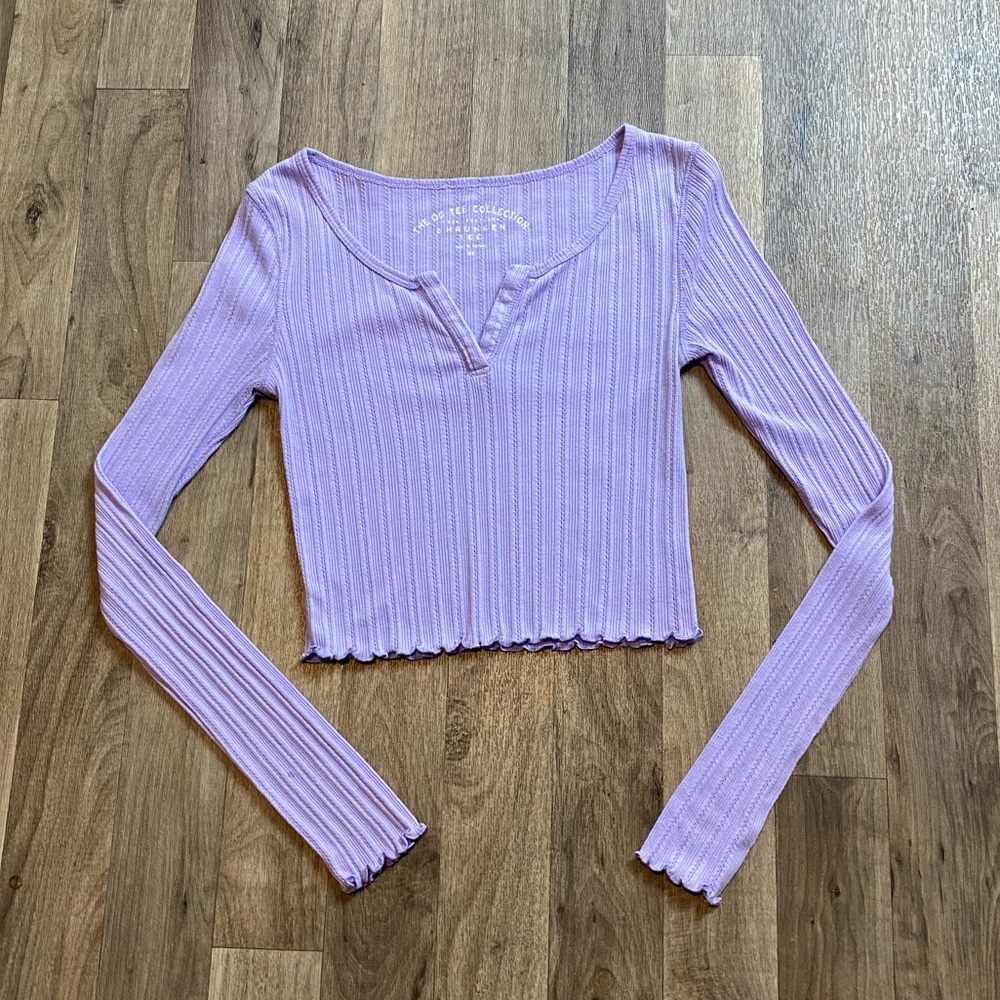 Aeropostal The OG Tee Collection Shrunken Tee Lilac Cropped Long Sleeve XS